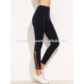 Black Lattice Hem Leggings OEM/ODM Manufacture Wholesale Fashion Women Apparel (TA7001L)